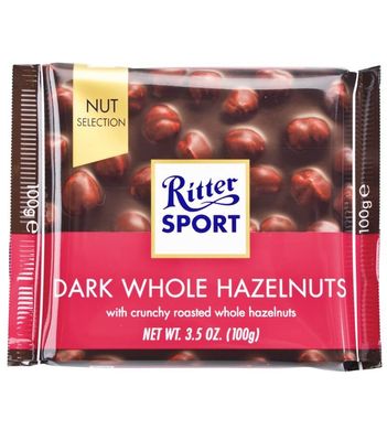 Шоколад темний Ritter Sport з цілісними лісовими горіхами 100г