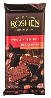 Шоколад екстрачорний з цілими лісовими горіхами Roshen 90г