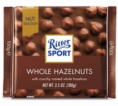 Шоколад молочный Ritter Sport с цельными лесными орехами, 100 г